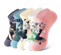 Satdflie 5 Paare Spy x Family Mädchen Baumwolle Socken für Frauen Anya süße Figuren gedruckte Knöchelsocken eine Größe