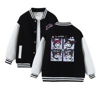 Satdflie Anime Ku-romi College Sweat Jacke Baseball Jacke Übergangsjacke mit Knopfleiste Frühling Herbst Vintage Letterman Varsity Bomber Jacket für Petite Damen Mädchen, Schwarz, XXS
