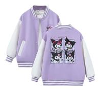 Satdflie Anime Ku-romi College Sweat Jacke Baseball Jacke Übergangsjacke mit Knopfleiste Frühling Herbst Vintage Letterman Varsity Bomber Jacket für Petite Damen Mädchen, Lila, XS