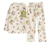 Satdflie Cartoon Schlafanzug Damen Mädchen Lang Flanell Pyjama Set Langarm Fleecepullover und Pyjamahose Winter Zweiteiliger Nachtwäsche Hausanzug, Grün/2, XXL