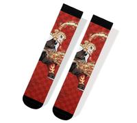 Satdflie Demon Slayer 1-Paar Socken Kimetsu no Yaiba Unisex Mid-Calf Freizeitsocken Anime bedruckte süße Socken Weihnachtsidee Geschenk für Fans, Einheitsgröße, Rot