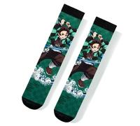 Satdflie Demon Slayer 1-Paar Socken Kimetsu no Yaiba Unisex Mid-Calf Freizeitsocken Anime bedruckte süße Socken Weihnachtsidee Geschenk für Fans, Einheitsgröße, Grün