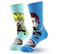 Satdflie Demon Slayer Baumwolle Socken 2 Paar Unisex Mid-Calf Casual Socken Anime gedruckt niedlich weiche Weihnachtsidee Geschenk für Fans, eine Größe, Kamado Tanjirou + Agatsuma Zenitsu