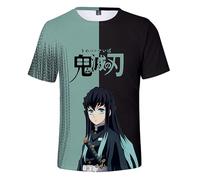 Satdflie Japan Anime Demon Slayer T-Shirt Erwachsene Männer Frauen Cosplay Print Shirt Sommer Weihnachtsidee Fans Geschenke Kurzarm, Grün/2, 3XS