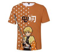 Satdflie Japan Anime Demon Slayer T-Shirt Erwachsene Männer Frauen Cosplay Print Shirt Sommer Weihnachtsidee Fans Geschenke Kurzarm, Orange, M