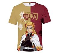 Satdflie Japan Anime Demon Slayer T-Shirt Erwachsene Männer Frauen Cosplay Print Shirt Sommer Weihnachtsidee Fans Geschenke Kurzarm, Gelb, 3XS