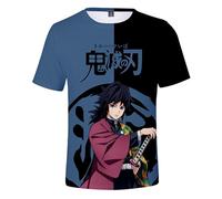Satdflie Japan Anime Demon Slayer T-Shirt Erwachsene Männer Frauen Cosplay Print Shirt Sommer Weihnachtsidee Fans Geschenke Kurzarm, Blau, S