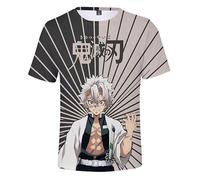 Satdflie Japan Anime Demon Slayer T-Shirt Erwachsene Männer Frauen Cosplay Print Shirt Sommer Weihnachtsidee Fans Geschenke Kurzarm, Grau/1, XS