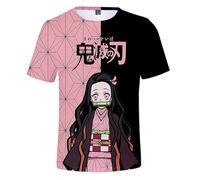Satdflie Japan Anime Demon Slayer T-Shirt Erwachsene Männer Frauen Cosplay Print Shirt Sommer Weihnachtsidee Fans Geschenke Kurzarm, Rosa/1, M