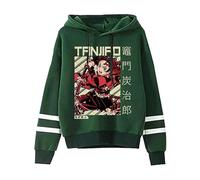 Satdflie Japanische Anime Dämon Slayer Hoodie für Teenager Unisex Cosplay Kostüm Casual Kreativ Trend Pullover Mode Langarm Cartoon Pullover, Grün/3, L