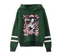 Satdflie Japanische Anime Dämon Slayer Hoodie für Teenager Unisex Cosplay Kostüm Casual Kreativ Trend Pullover Mode Langarm Cartoon Pullover, Grün/2, S