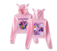Satdflie K-Pop Demon Hunters Mädchen Hoodies für Frauen Manga Cartoon gedruckt Sweatshirt Katze Ohr Langärmel geschnitten Top, Pink/2, S