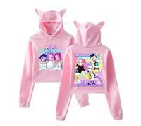 Satdflie K-Pop Demon Hunters Mädchen Hoodies für Frauen Manga Cartoon gedruckt Sweatshirt Katze Ohr Langärmel geschnitten Top, Pink/3, M
