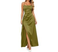 Satin Abendkleid Damen Spaghettiträger Midikleid Fischschwanzkleider Elegant Lange A-Linie Backless Cocktailkleider Sexy Lang Brautjungfer Kleid Partykleid