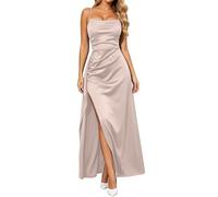 Satin Abendkleid Damen Spaghettiträger Midikleid Fischschwanzkleider Elegant Lange A-Linie Backless Cocktailkleider Sexy Lang Brautjungfer Kleid Partykleid