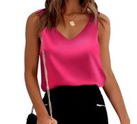 Satin Bluse Damen Elegant - Ärmellose T Shirt Damen Tank Top Seidenbluse Seidentop V Ausschnitt Sommer Oberteile Weste Casual Arbeitshemd Lose Bequeme Blusenshirt T-Shirt Tanktop Satinblusen