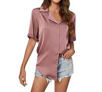 Satin Bluse Damen Elegant: Festliche Blusen Damen Kurzarm Weiße Bluse Bügelfrei Hemdbluse Strand Bluse Leicht Und Luftig Longbluse Tunika Bluse Button Down Sommerbluse/Shirtbluse/Strandbluse