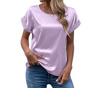 Satin Bluse Damen Elegant, T Shirt Damen Kurzarm,Seidenbluse Damen Seidentop Rundhals Sommer Oberteile Lässig Arbeitshemd Locker Bequeme Blusenshirt T-Shirt Blusen & Tuniken für Frauen
