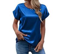 Satin Bluse Damen Elegant, T Shirt Damen Kurzarm,Seidenbluse Damen Seidentop Rundhals Sommer Oberteile Lässig Arbeitshemd Locker Bequeme Blusenshirt T-Shirt Blusen & Tuniken für Frauen