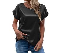 Satin Bluse Damen Elegant - T Shirt Damen Kurzarm Seidenbluse Seidentop Rundhals Sommer Oberteile Casual Arbeitshemd Lose Bequeme Blusenshirt T-Shirt