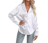Satin Bluse Damen Glänzend Langarm: Bluse Damen Elegant Festlich Pink Hemdbluse Bügelfrei Longbluse Sommer Sommerbluse/Seidenbluse/Musselin Bluse/Mittelalter Bluse/Shirtbluse/Tunika Bluse