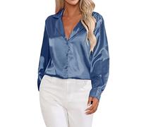 Satin Bluse Damen Glänzend Langarm: Bluse Damen Elegant Festlich Pink Hemdbluse Bügelfrei Longbluse Sommer Sommerbluse/Seidenbluse/Musselin Bluse/Mittelalter Bluse/Shirtbluse/Tunika Bluse