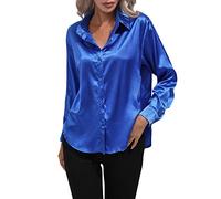 Satin Bluse Damen Glänzend Langarm: Bluse Damen Elegant Festlich Pink Hemdbluse Bügelfrei Longbluse Sommer Sommerbluse/Seidenbluse/Musselin Bluse/Mittelalter Bluse/Shirtbluse/Tunika Bluse
