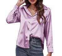 Satin Bluse Damen Glänzend Langarm - Tunika Damen Langarm Seide - Oberteile Sommer Damen Locker - Langarmshirt Knöpfe Hemd Sexy Jacke Elegant Damenblusen Seide Shirts Longbluse Seidenbluse