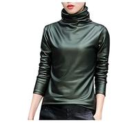 Satin Bluse Damen GläNzend - Satin-Seide Oberteile Damen FrüHling Chic Langarm Blusenshirt Einfarbig Rollkragen-Unterziehshirt Elegant Hemden Elegant Langarmshirts Business Hemdbluse Tunika Hemd Tops