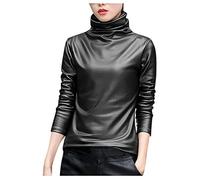 Satin Bluse Damen GläNzend - Satin-Seide Oberteile Damen FrüHling Chic Langarm Blusenshirt Einfarbig Rollkragen-Unterziehshirt Elegant Hemden Elegant Langarmshirts Business Hemdbluse Tunika Hemd Tops