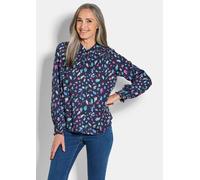 Klassische Bluse GOLDNER "Elegante Satinbluse mit Smok-Details", Damen, Gr. 50, blau (marine, smaragd, gemustert), Obermaterial: 100% Viskose CV., Modisch, Blusen, Smok-Details (17394955-50) marine, s