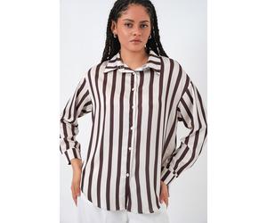 Satin Langarm-Button-Up-Shirt M