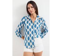 Satin Langarm-Hemd mit Knopfleiste S