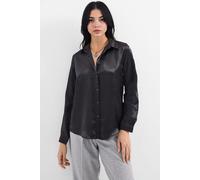 Satin Langarmhemd mit Knopfleiste M
