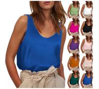 Satin-Oberteile Damen Sommer Elegant Seide - Ärmellose Bluse Locker Unterhemd Blusentop Trägertop Ärmellose Satinbluse Shirts Tank Top Silk-Trägertop Trägershirts