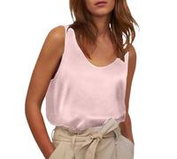 Satin-Oberteile Damen Sommer Elegant Seide - Ärmellose Bluse U-Ausschnitt Blusentop Trägertop Ärmellose Satinbluse Shirts Einfarbig Tank Top Silk-Trägertop Locker Unterhemd Trägershirts