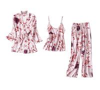 Satin Pyjama Damen Kurz 4 Teiliges Kurzarm Schlafanzug Nachtwäsche Cami Und Shorts Set Frauen Silk Pjs Sets Hemd Und Shorts Lange Hose Hausanzug Loungewear