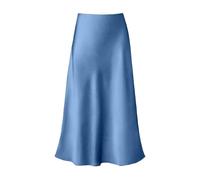 Satin Rock Damen Midi Langer Rock Business Outfit Elegant Satin Kleid Maxirock Midirock Satinrock Maxi Skirt Blau XL
