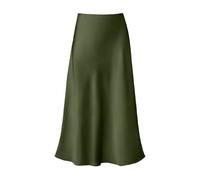 Satin Rock Damen Midi Rock Langer Rock Business Outfit Business Elegant Satin Maxirock Midirock Satinrock Satin Kleid Maxi Skirt Armeegrün L