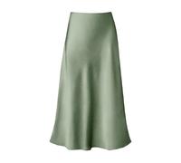 Satin Rock Damen Midi Rock Langer Rock Business Outfit Business Elegant Satin Maxirock Midirock Satinrock Satin Kleid Maxi Skirt Hellgrün XL