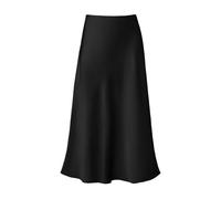 Satin Rock Damen Midi Rock Langer Rock Business Outfit Business Elegant Satin Maxirock Midirock Satinrock Satin Kleid Maxi Skirt Schwarz XL