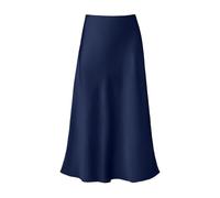 Satin Rock Damen Midi Rock Langer Rock Business Outfit Business Elegant Satin Maxirock Midirock Satinrock Satin Kleid Maxi Skirt Marine S