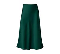 Satin Rock Damen Midi Rock Langer Rock Business Outfit Business Elegant Satin Maxirock Midirock Satinrock Satin Kleid Maxi Skirt Grün XL