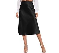 Satin Rock Damen Midi Schwarz - Maxirock Damen Festlich Röcke Elegant Satin-Röcke Lang Bleistiftrock Hohe Taille Businesskleider Schick Sommerkleider A-Line Seide-Sommerrock Seidenrock/Satinrock