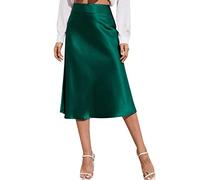 Satin Rock Damen Midi-Sommerrock Damen Plissee Röcke Sommer Plisseerock Midi Skirt Wickelrock Einfarbig Langer Rock A Linie Elegant Faltenrock Hohe Taille Business Satinrock mit Reissverschluss