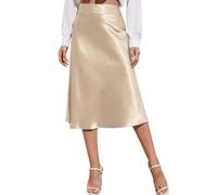 Satin Rock Damen Midi-Sommerrock Damen Plissee Röcke Sommer Plisseerock Midi Skirt Wickelrock Einfarbig Langer Rock A Linie Elegant Faltenrock Hohe Taille Business Satinrock mit Reissverschluss