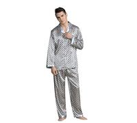 Satin Schlafanzug Herren Ohne Knöpfe Satin Pyjama Lang Langarm Shirt Pyjamahose Zweiteilig Set Nachtwäsche Satin-Pyjama Herren-Schlafanzug Seidige Hausanzug Oberteil Und Lange Hose