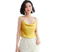 Satin-Seide-Tanktop für Damen, Spaghettiträger-Top, ärmelloses Camisole Camisole für Damen, Gelb, Größe M