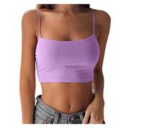 Satin-Sommer Tops Damen Eng, Crop Tops Damen Sexy Kurz Crop Top Schmale Träger Trägertop Viskose Tshirts Fitness Blickdicht Tshirt Party Corset Top Festlich Bandeau Top/T-Shirt/Bluse