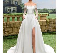 Satin-Spitzen-Saum Meerjungfrau Brautkleid, weißes Brautkleid für Hochzeit in der Kirche, intime Hochzeit